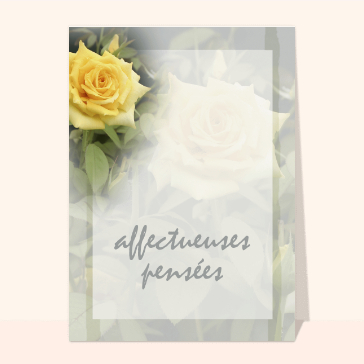 Carte condoléances fleurs : Affectueuses pensées avec une fleur jaune