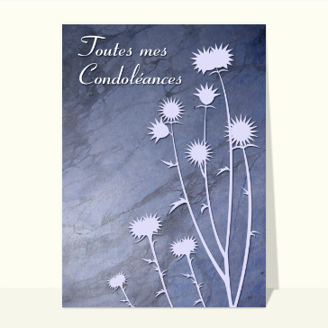 Carte condoléances fleurs : Toutes mes condoleances et chardons