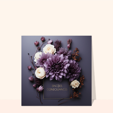 Carte condoléances fleurs : Condoléances et Chrysanthèmes mauves