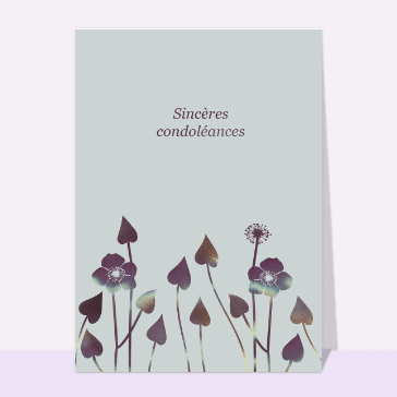 carte condoléances : Sincères condoléances fleurs sur fond gris