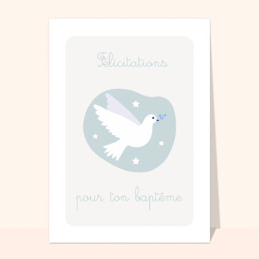 Carte Félicitations pour ton baptême avec une colombe bleu