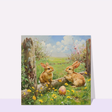 Carte de Pâques : Deux petits lapin de Pâques