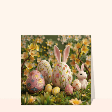 Carte de Pâques : Cache cache du lapin de pâques