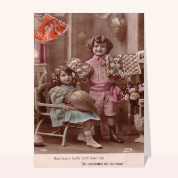 Carte ancienne de Pâques : Oeufs de paques bourrés de bonheur