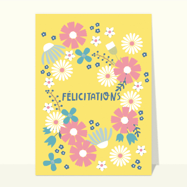 Carte Félicitations entourées de fleurs naïves