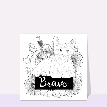 Carte Bravo avec un chat à colorier