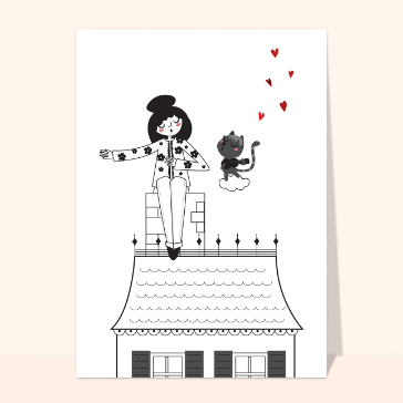 Autres cartes... : Jeune fille et son chat