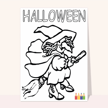 Carte Halloween pour enfant : Sorcière pour halloween à colorier