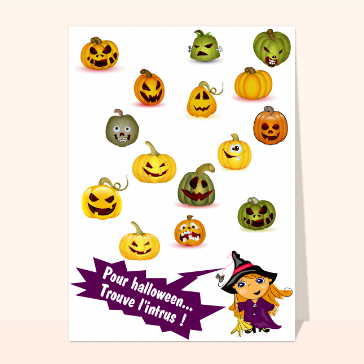 Carte Halloween pour enfant : Trouve l'intrus pour halloween