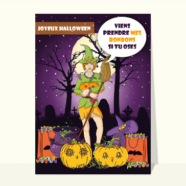 Carte Halloween pour enfant : Prends les bonbons si tu oses