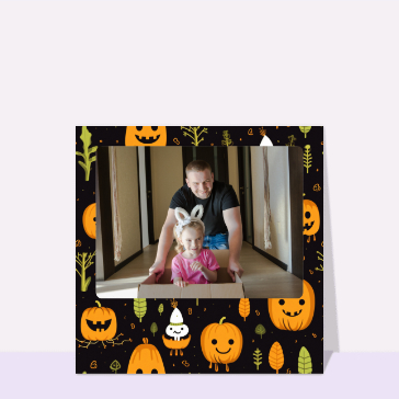 Carte Halloween pour enfant : Citrouilles sur fond noir