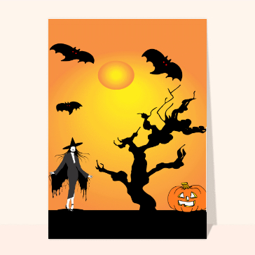 carte halloween : La sorcière et ses chauves-souris pour halloween