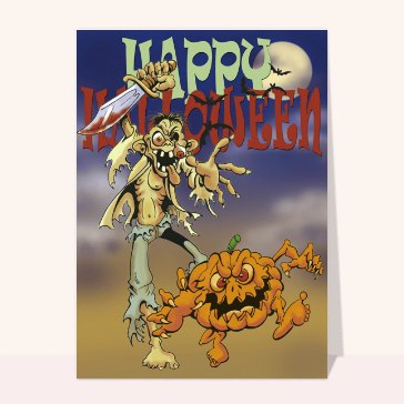 carte halloween : Zombie et citrouille maléfique