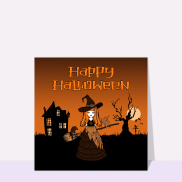Carte Happy Halloween petite sorcière