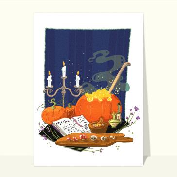 carte halloween : Soupe à la citrouille d`halloween