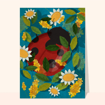 Carte de Mai : Petite coccinelle dans les fleurs