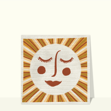 Carte postale de Juillet et d'été : Un soleil prend vie avec un visage souriant