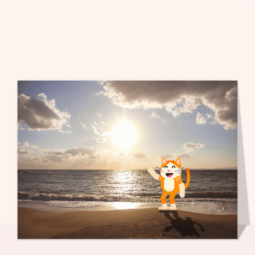 Carte postale de Juillet et d'été : Carte postale un chat à la plage