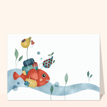 Carte postale de Juillet et d'été : Carte postale poisson part en vacances