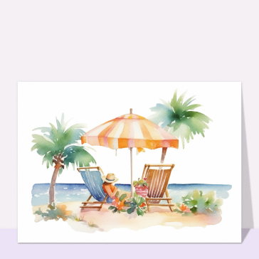 Chaises longues sur la plage à l`aquarelle