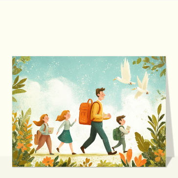 Carte de septembre et de la rentrée école et nature, le chemin du savoir