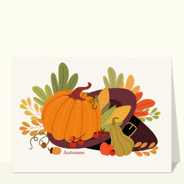 Carte postale octobre : Citrouille festive et couleurs d'automne