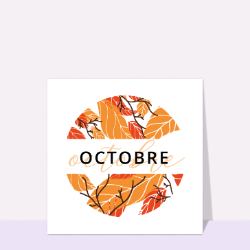 Carte d'octobre : En octobre et feuilles d`automne blanc