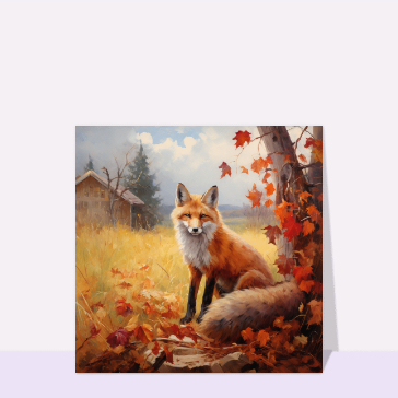 Carte d'octobre : Joli renard en automne
