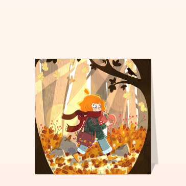 Carte Promenade dans une forêt d`automne