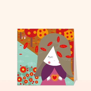 Carte Petite fille dans un champ d`automne