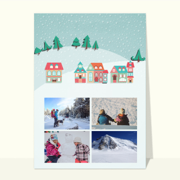 Carte de Février et d'hiver : Les maisons perchées sur la montagne