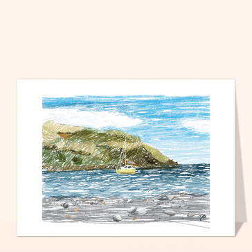 Carte d'août : Paysage de montagne et mer