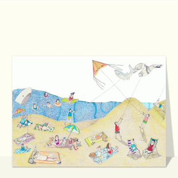 Carte postale d'août et vacances : Carte postale baleine et cerf-volant
