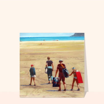 Carte postale d'août et vacances : Journée à la plage en famille