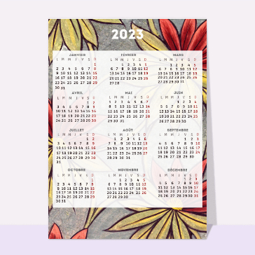 Pour chaque mois : Calendrier 2024 et fleurs peintes