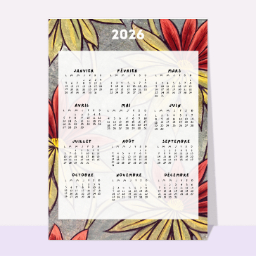 Carte calendrier : Calendrier 2026 floral avec design vibrant
