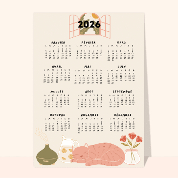 Carte calendrier : Calendrier 2026 illustration printanière chaleureuse