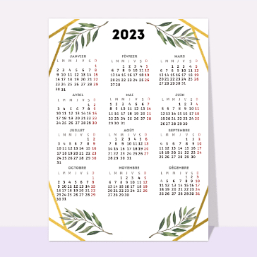 Pour chaque mois : Calendrier 2024 doré