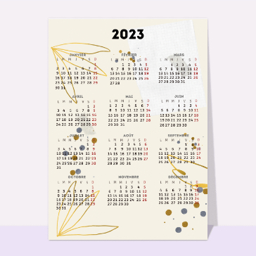 Pour chaque mois : Calendrier 2024 et fleurs dorées