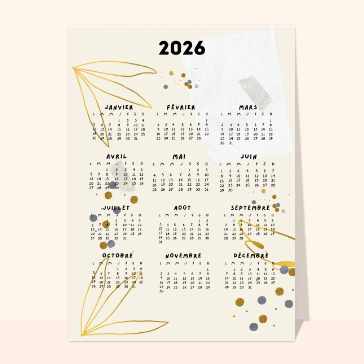 Carte almanach 2026 : Calendrier 2026 élégant avec motifs subtils