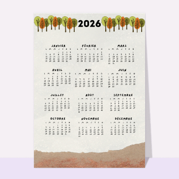 Carte calendrier : Calendrier 2026 avec arbres stylisés d`automne