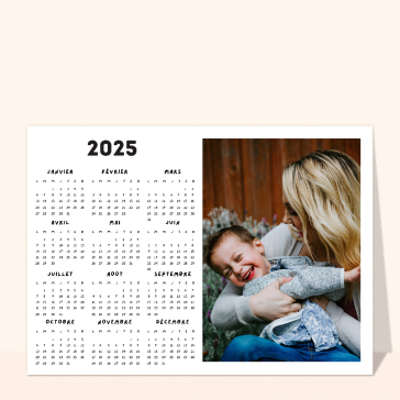 Carte calendrier : Calendrier 2026 en noir et blanc stylé