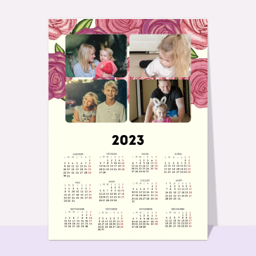 Pour chaque mois : Calendrier 2024 avec des roses