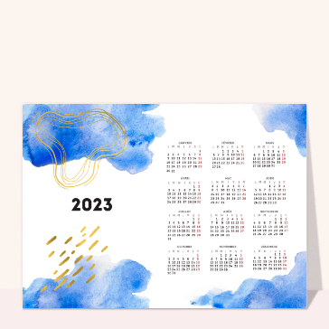 Pour chaque mois : Calendrier 2024 ciel bleu aquarelle