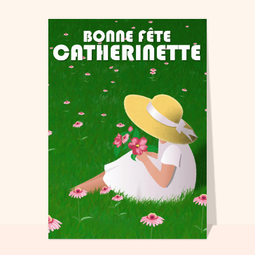 Carte sainte Catherine : Catherinette et ses pâquerettes