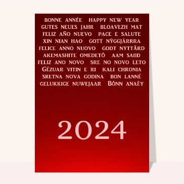 Carte bonne année 2024 en plusieurs langues : bonne année 2024 en plusieurs langues