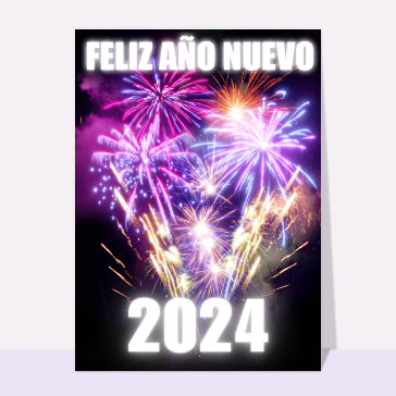 Carte bonne année 2024 en plusieurs langues : Feliz año nuevo feu d`artifice en 2024