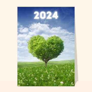 Carte de voeux Nature 2024 : Un coeur d`arbre pour la nouvelle année 2024 