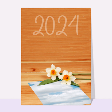 carte de voeux 2024 avec des fleurs : Ecrire la nouvelle année 2024 