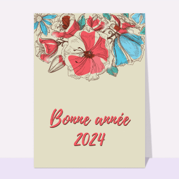 carte de voeux 2024 avec des fleurs : Une belle année gravure fleurie